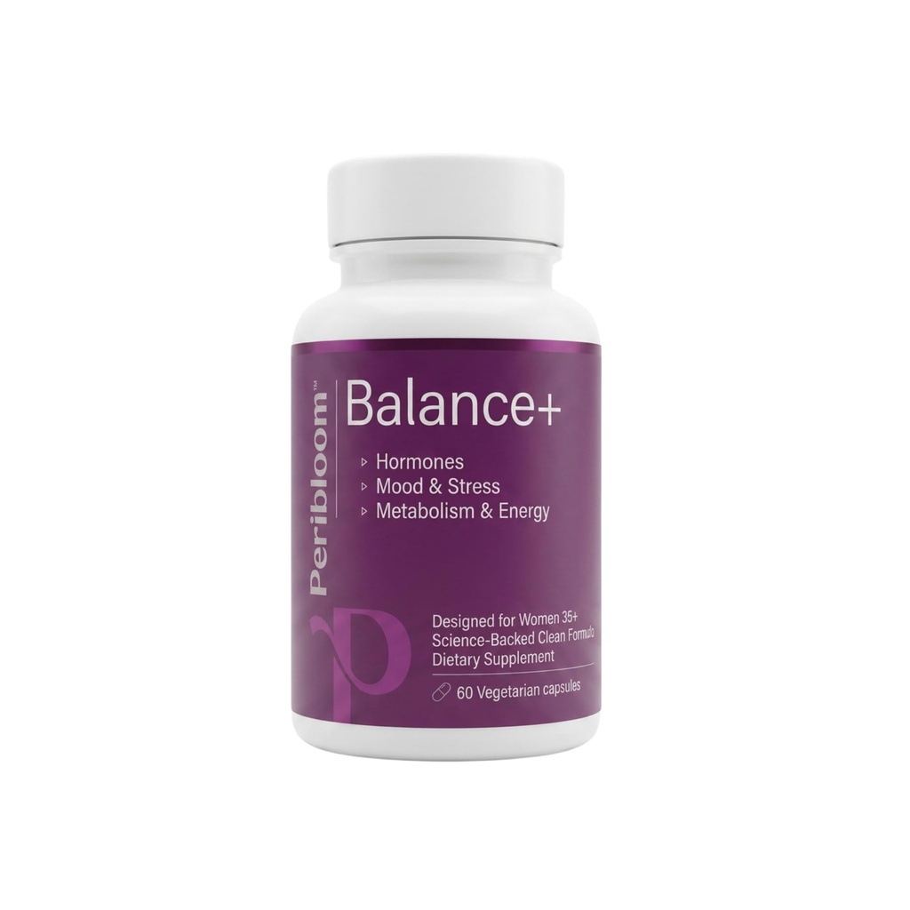 Balance+ Perimenopause & Menopause Supplement for Women 35+ – Hormone Balance, Mood, Stress, Energy & Metabolism Support – KSM-66 Ashwagandha, Black Cohosh, Vitex, Saffron – 60 Capsules