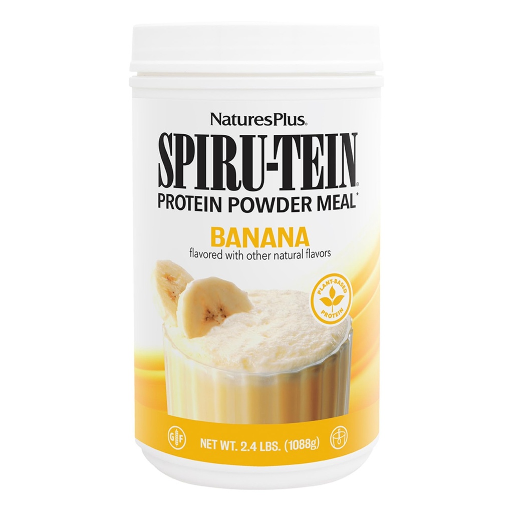 NaturesPlus SPIRU-TEIN, Banana - 2.4 lb, Pack of 2 - Plant-Based Protein Shake - Non-GMO, Vegetarian, Gluten Free - 32 Total Servings