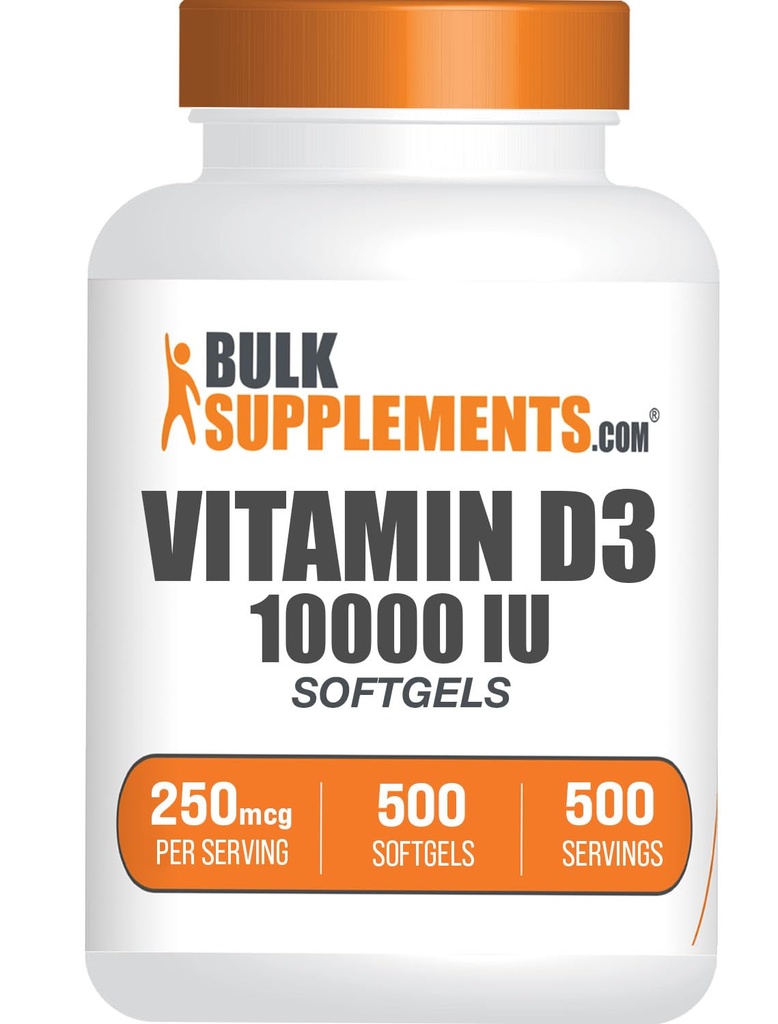 BulkSupplements.com Vitamin D3 10000IU Softgels - Cholecalciferol, D3 Supplement, Vitamin D 10000 IU - 1 Vitamin D3 Softgel (250mcg of Vitamin D) per Serving - 500-Day Supply, 500 Softgels
