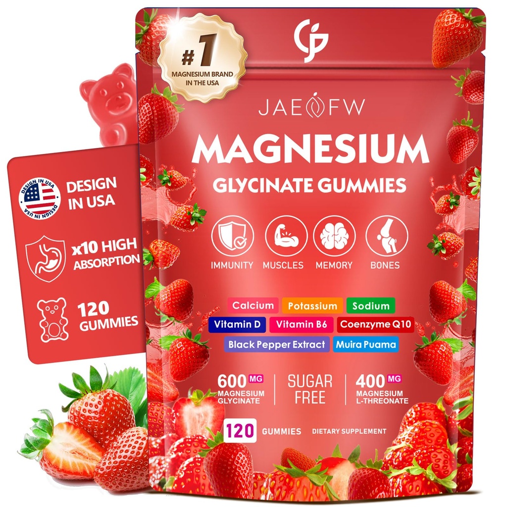Magnesium Glycinate Gummies 1000mg – High Absorption Magnesium Complex with CoQ10, Vitamin D3 & B6 – Sugar Free Magnesium Gummies for zzZ