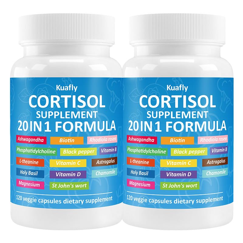 Cortisol Supplements for Women & Men 240 Capsules 20 in 1 Cortisol Reducer Blocker Control with Ashwagandha, L-Theanine, Phosphatidylcholine & Rhodiola Rosea - Stress & Mood Support
