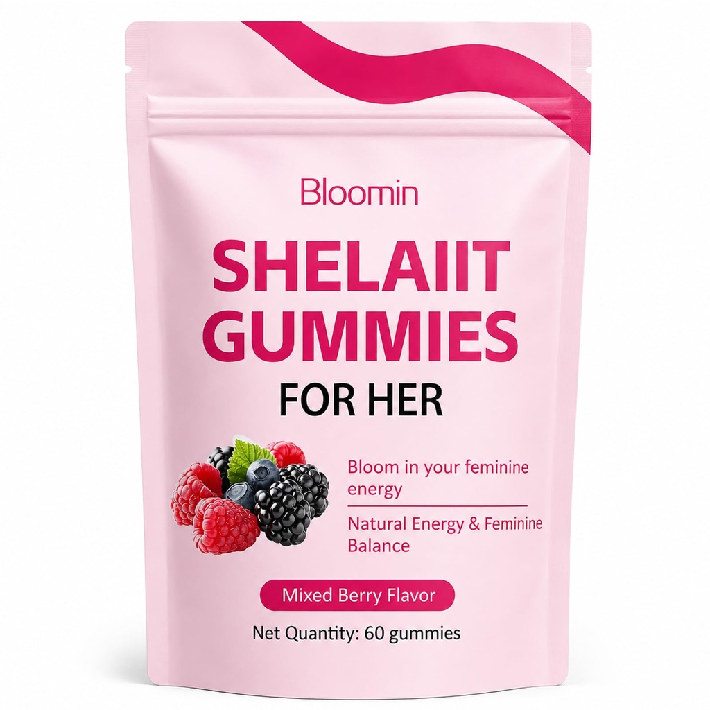 Bloomin Shelajit Gummies for Women, Daily Mood, Energy & Vitality Support, Mixed Berry Flavor, 60 Gummies
