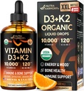 Vitamin D3 K2 USDA Organic Drops - Vitamin D3 10000 IU & K2 120mcg - 4 OZ