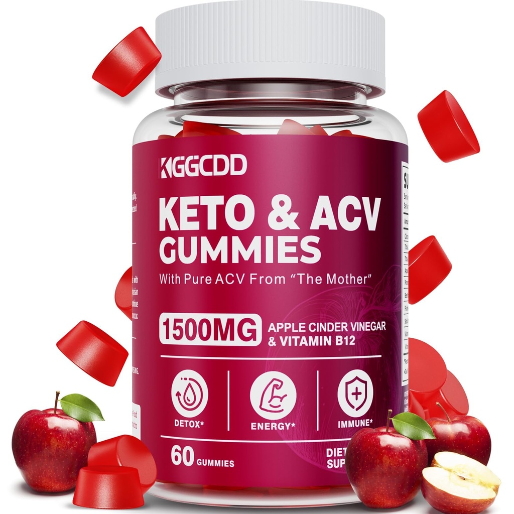 Apple Cider Vinegar Gummies with Mother 1500mg, ACV Gummies with Vitamin B12 & B6, 60 Count