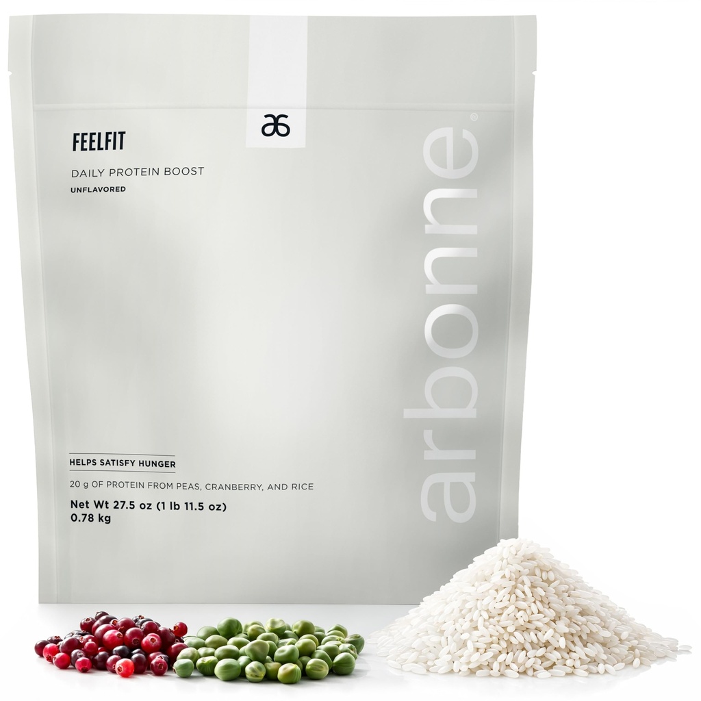 Arbonne Feelfit Daily Protein Boost – Unflavored Vegan Protein Powder for Energy, Muscle Recovery & Daily Nutrition Support – 20g of Protein, Plant-Based Formula with Pea, Cranberry, & Rice
