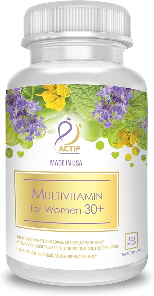 ACTIF 30岁以上妇女多维生素,含30种有机维生素和有机草药,非GMO,美国制造,2-Month供应