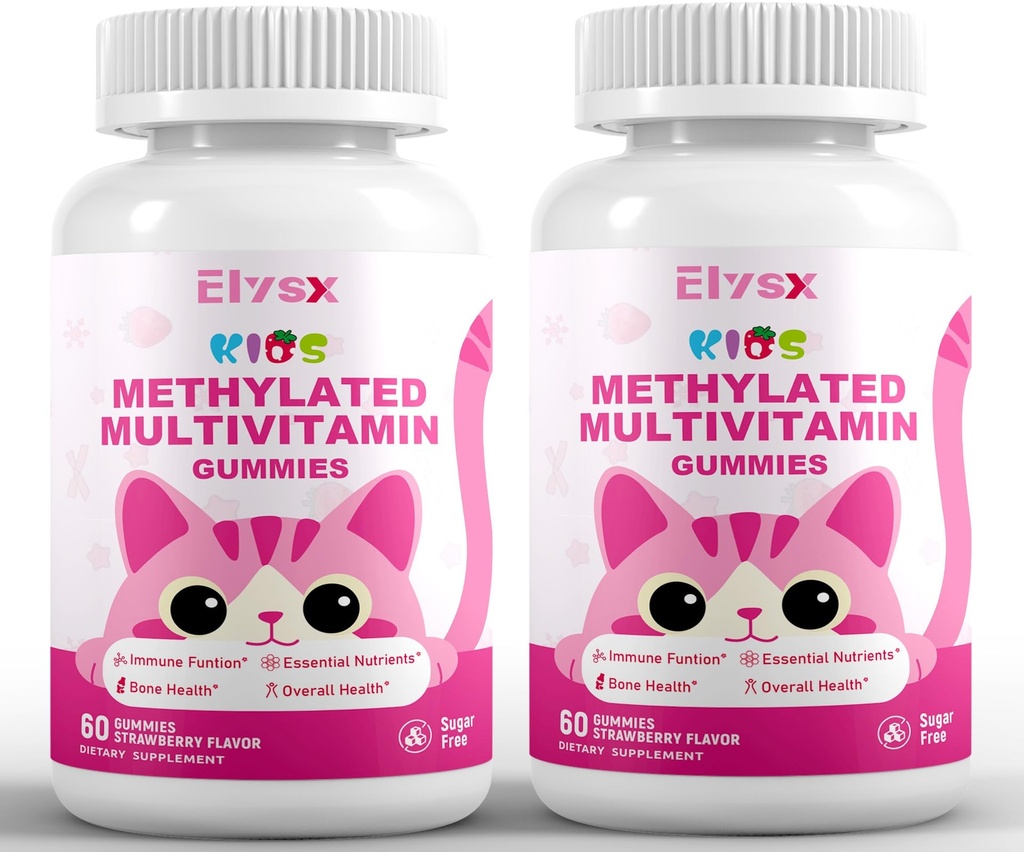 Kids Methylated Multivitamin Chewable Gummies, MTHFR Supplement with L Methylfolate, Magnesium, Biotin, Choline, Inositol, DHA, TMG & Coq 10, Immune & Brain Support, Strawberry Flavor, 120 Ct