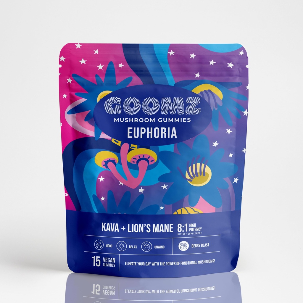 Euphoria Gummies – Natural Mood Support with Kava & Lion’s Mane – Relaxation & Clarity Without The Crash – Vegan-Friendly, 15 Count