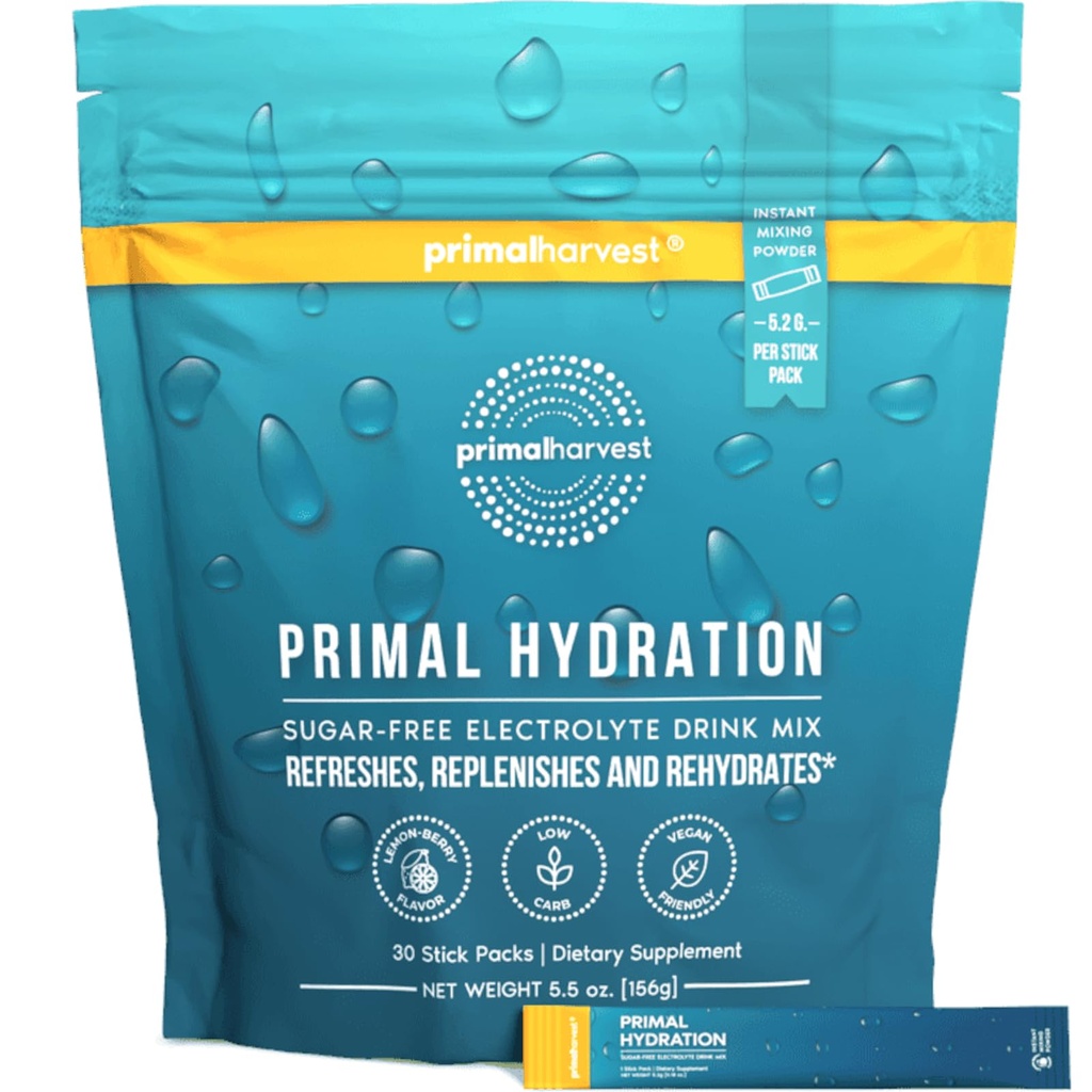 Primal 收割 电解片 Powder Packets Primal 水分,易打开的 Packets, 能量饮料混合(Lemon Berry, 30 Packs) (1 Bag)