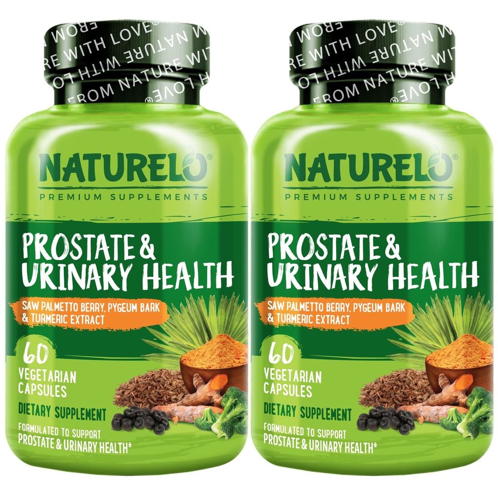 NATURELO 前列腺与尿道健康,与Saw Palmetto, Pygeum, Tummeric, Plant Sterols, Broccoli 和 Lycopene, 60 蔬菜卡普勒斯(2包)的综合公式