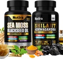 Sea Moss & Shilajit Multivitamin Bundle - Sea Moss 7000mg, Shilajit 9000mg, 黑种子油 40000mg, Ashwagandha 2000mg, Ginger & Rhodiola Rosea 1000mg, 全部为 1 个补编 (60个数)(1个包)