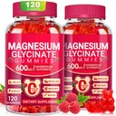 Magnesium Glycinate Gummies 600mg, Sugar Free Magnesium Gummies for Adults, Chewable Potassium Supplements for Sleep, Body Support and Relaxation, 2 Pack