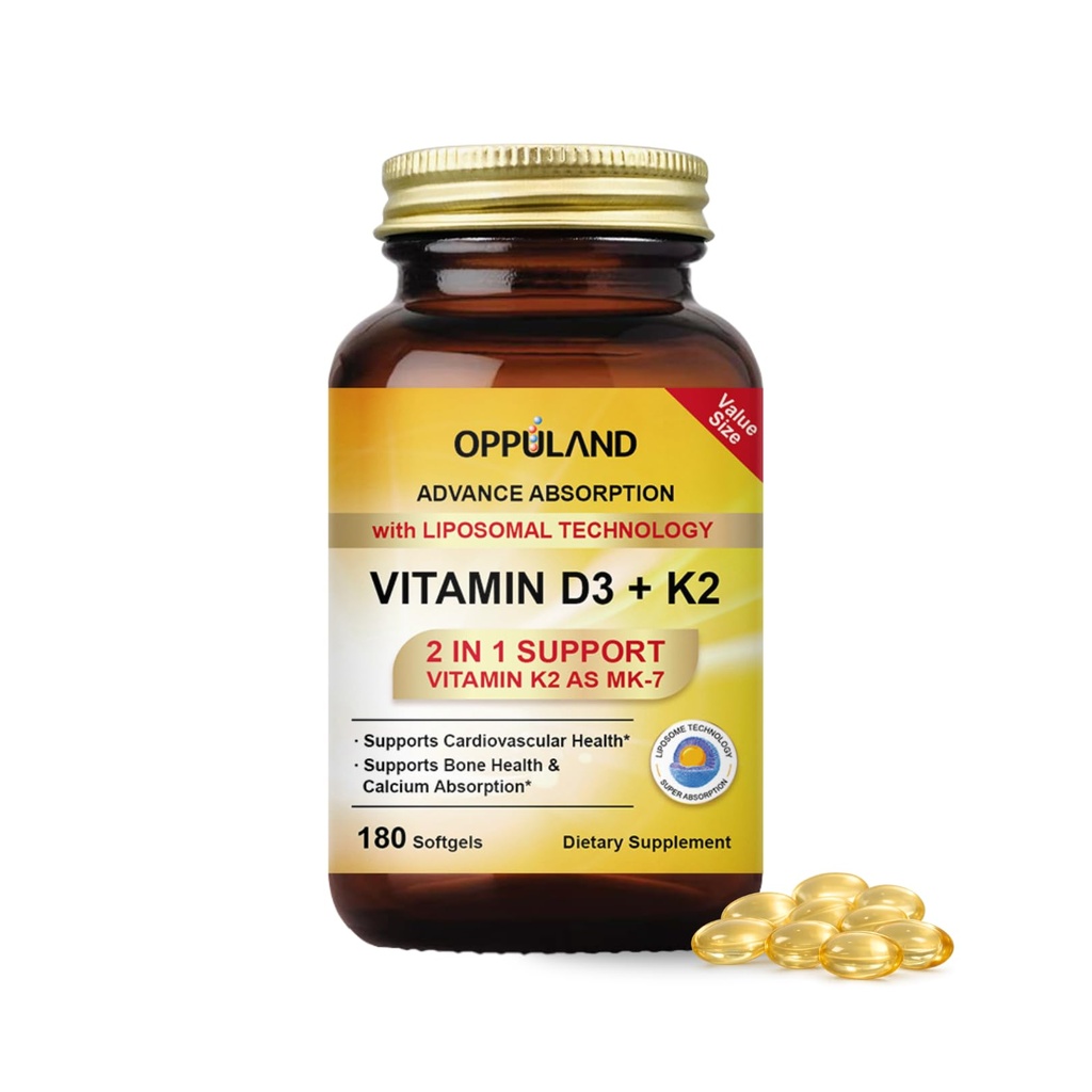 维生素D3 + K25,000 IU - 强化吸收的利波索马尔技术 - MK-7 维生素K2 100mcg - 支持Bone & Calcium代谢 - D3K2 男女补充 - 180 Softgels