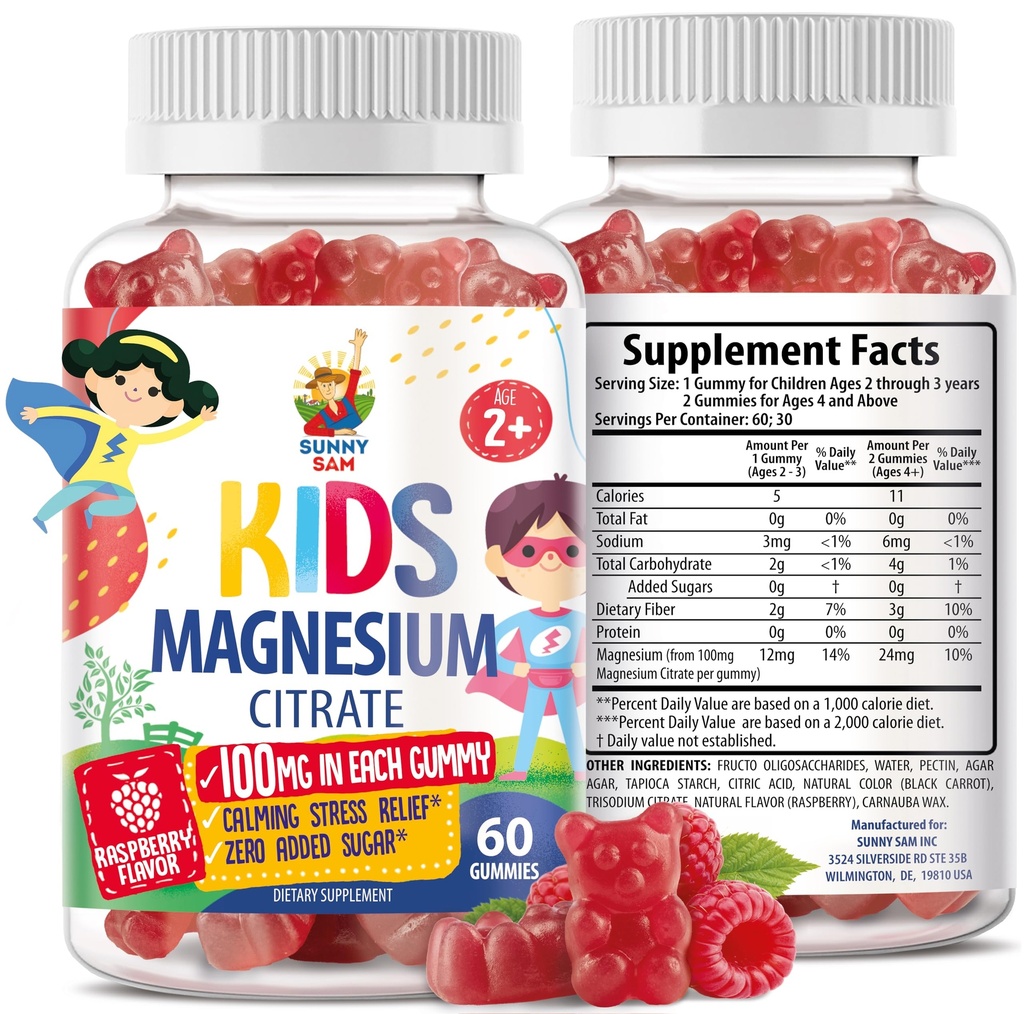 Magnesium Gummies for Kids & Adults - 100mg - Calm Magnesium Chews - Magnesium Citrate Chewable Supplement for Mood & Muscle Support - Citrato de Magnesio para Niños - 60 Gummies