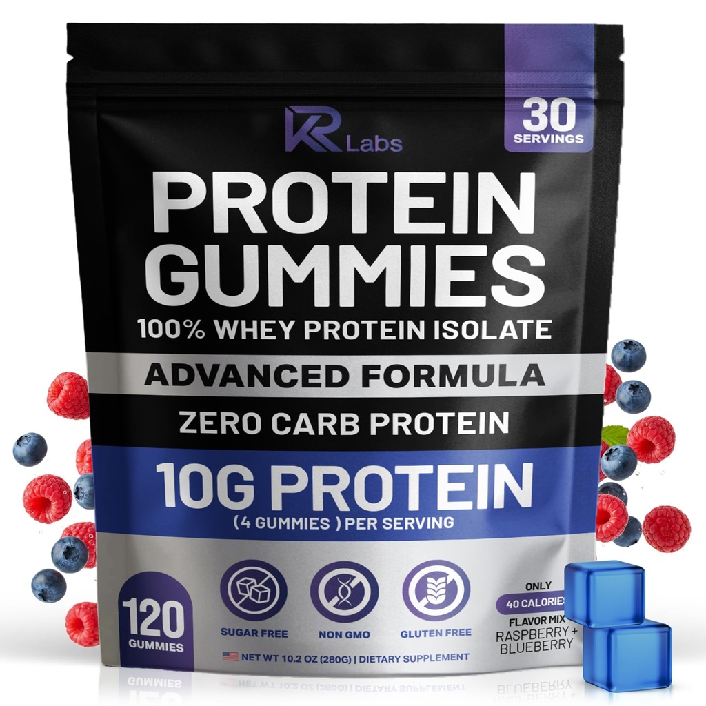 Zero Carb 100% Pure Whey Isolate Protein Gummies | 300g Total Protein per Bag | 10g per Serving Plant Based with Vitamins for Men & Women | Gluten Free Non-GMO (Mixed Berry) | 120 Count