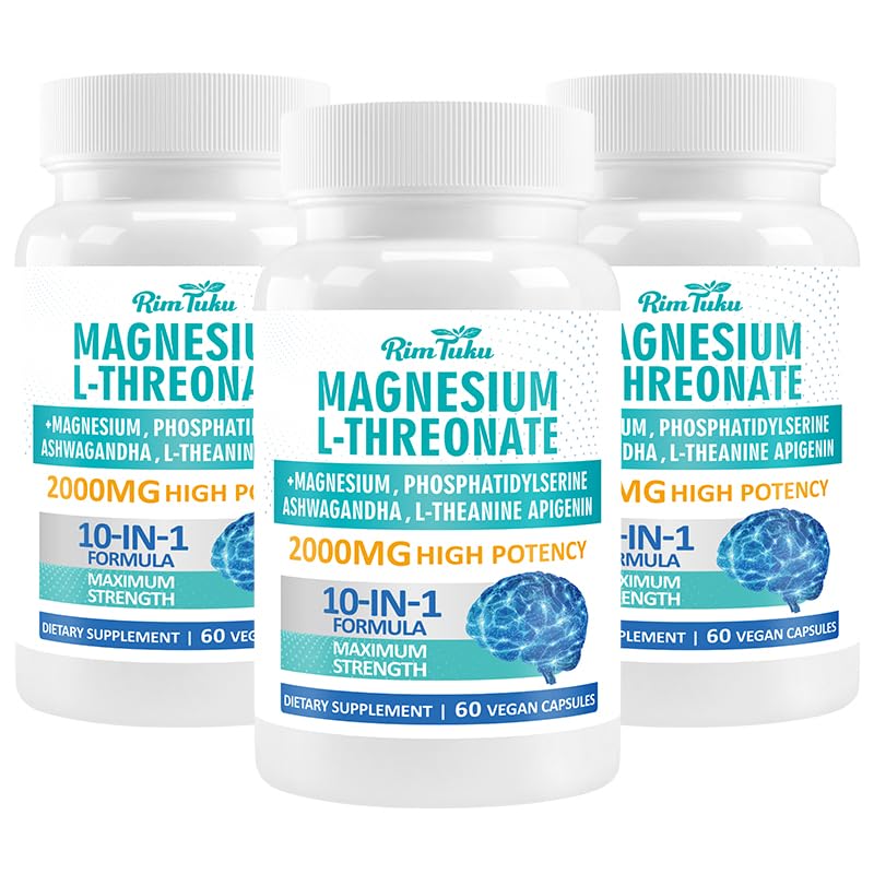 Magnesium L-Threonate 2000mg | 10-in-1 Supplement for Brain Health & Cognitive Support | High-Absorption Magnesium Threonate Capsules, 180 Count