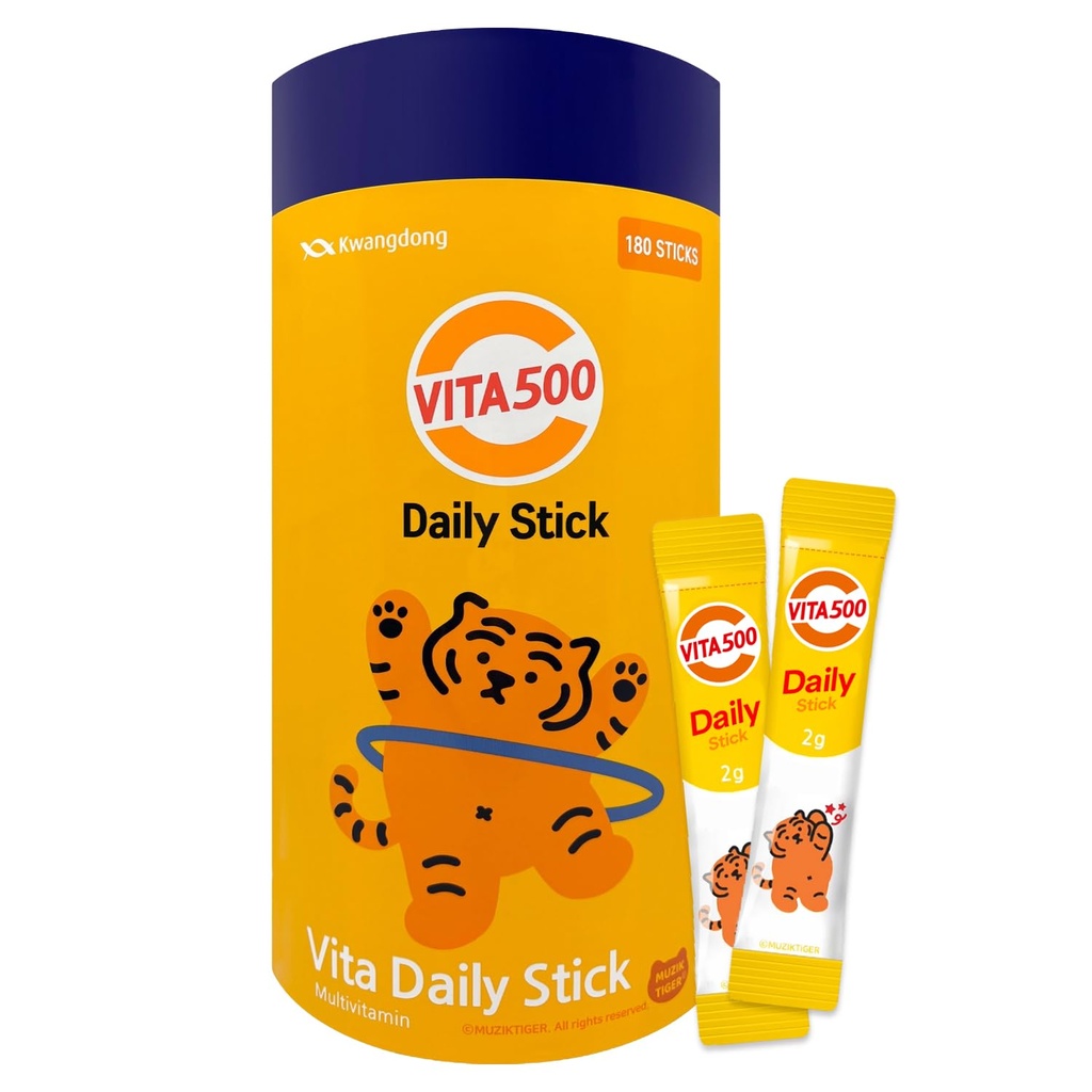 KWANGDONG Vita500 Multivitamin Powder Stick Packs - Vitamin C 500mg + Vitamin B Complex Daily Immune Support & Energy Boost Supplement - VitaKing Strength Formula - 180 Sticks (6 Month Supply)