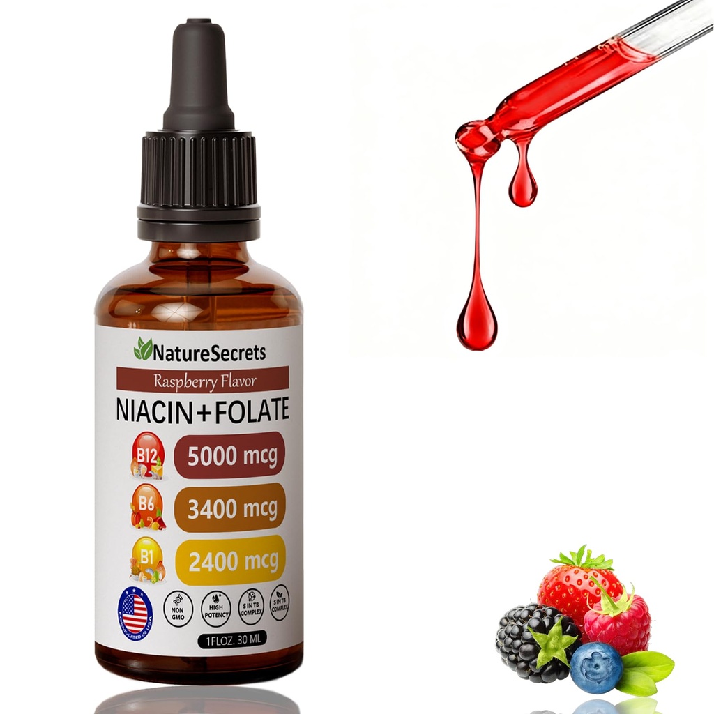 Relify NatureSecrets B12 B6 B1 Liquid Drops - Sublingual B-Complex with B12, B6, B1, Niacin & Folic Acid, Methylcobalamin 5000 Mcg, 27,200 Mcg Total - 2FLOZ (60 ML)(1pc)