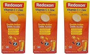 Redoxon Vitamin C 平板电脑 橙色Flavor, Effervescent 双行动补充维生素C和锌用于免疫系统支持,健康生活方式,以及更多能量; 3-Pack 20平板电脑