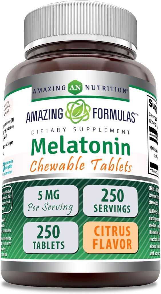 (原始内容存档于2017-09-21). Amazing Formules Melatonin Chewable Supplements QQ 5 Mg Perference 250 plaints  Non  Non Non-GMO | Gluten-free | | 美国制造(Citrus Flavor).
