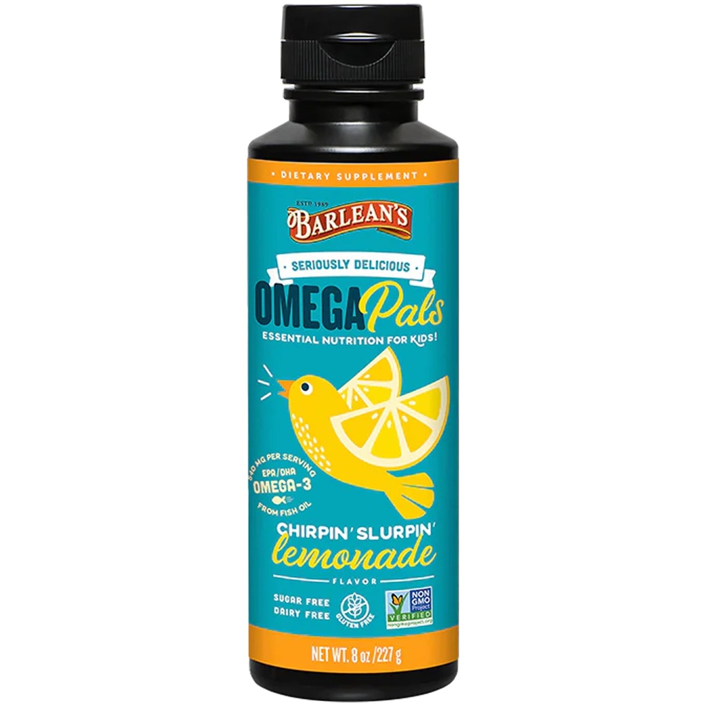 Barlean的Omega 3 鱼油液补充给孩子们,Chirpin' Slurpin' Lemonade, 540毫克环保局和DHA脂肪酸, 8 oz