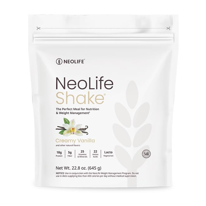 NeoLife - NeoLifeShake - Meal Replacement Shake Powder, 25 Vitamins & Minerals, 22 Amino Acids, 18g High Protein Nutrition & 5gr Fiber, Protein Powder for Shakes - Creamy Vanilla, Weight 22.8 oz (645g)