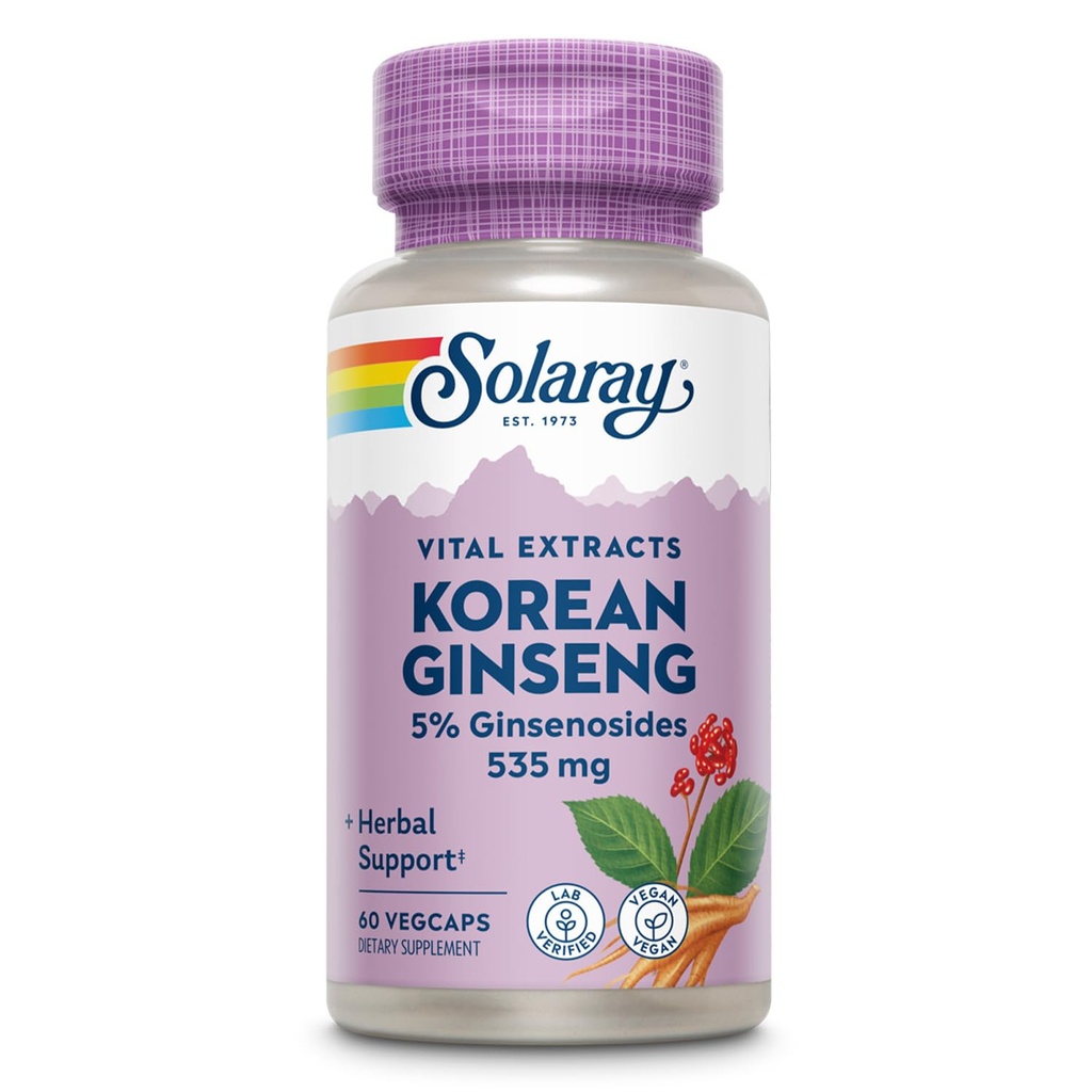 SOLARAY 韩国 Ginseng 根提取器 - 草药支持不定期的压力、能量和身体耐力 - 5% Ginsenosides - Vegan, Lab 校验 - 60 services, 60 Veg Caps