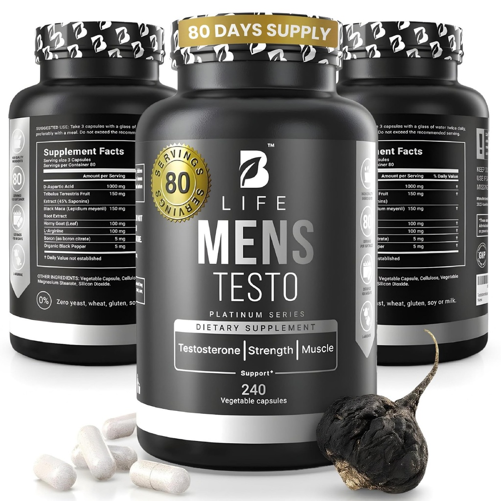 男子睾丸激素助推剂 男子Tribulus Terrestris, Black Maca, Horny Goat Weed, L-Arginine → Stamina, 耐力,肌肉生长和强壮 → 80 服务