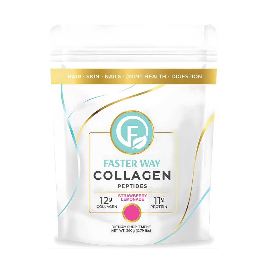 Faster Way - Collagen Peptides - 12g Hydrolyzed Collagen + 11g Protein Per Serving - Hair, Skin & Nails - Amino Acids- Sugar, Gluten & Dairy Free - Non-GMO - Strawberry Lemonade - 30 Servings
