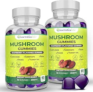 蘑菇 Gummys Lions Mane Supplement Mushroup 配有狮子 Mane,土耳其 Tail, Cordyceps, Reishi, Chaga Extract QQ脑健康与免疫支持 Gummys, 120 Counter