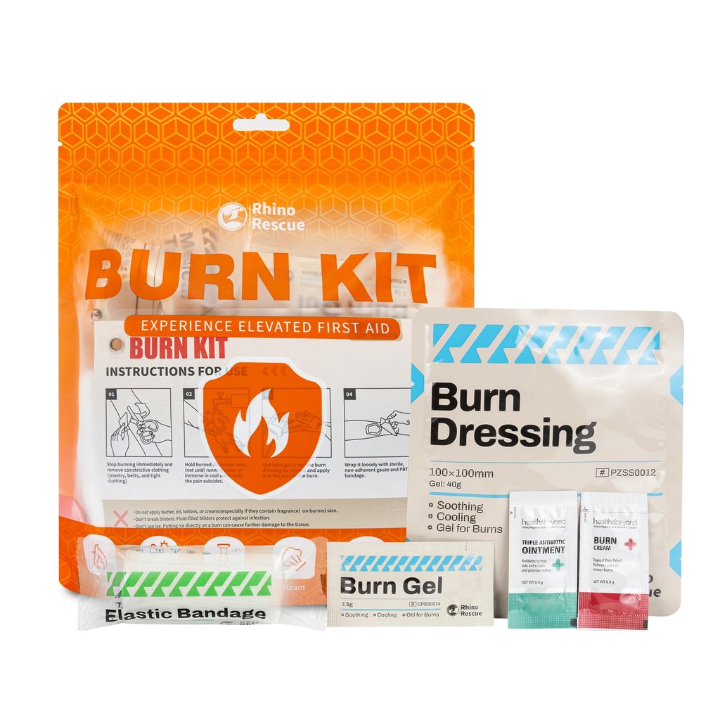RHINO RESCUE Burn Kit, 4pcs Burn Dressings 4x4), 8pcs Burn Gel Packets 3.5g, 4pcs Burn Pads, 急救 Kit 冷却苏美尔 奶油酸奶, 薄膜,剪刀,磁带, HSA/FSA 合格