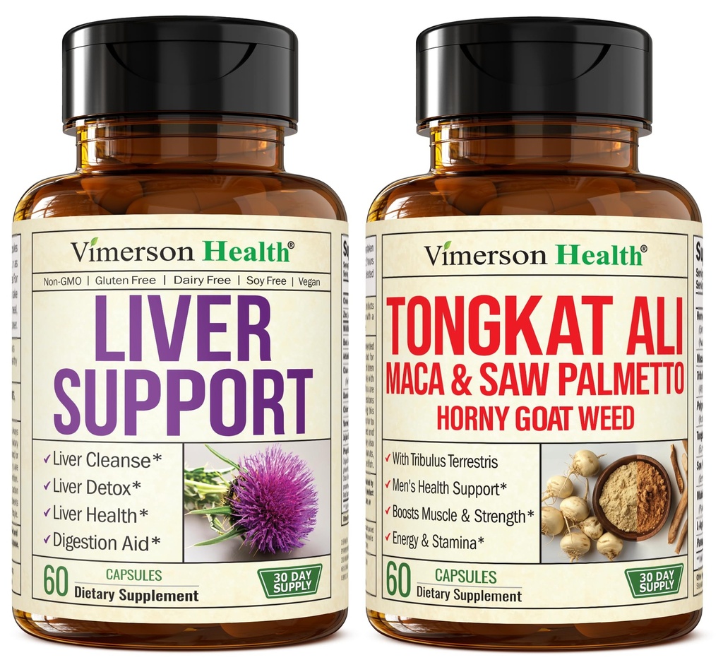 Liver Cleanse Detox & Repair Milk Thistle Supplement & Tongkat Ali for Men with Horny Goat Weed, Maca Root Powder, Tribulus Terrestris, and Saw Palmetto Extract