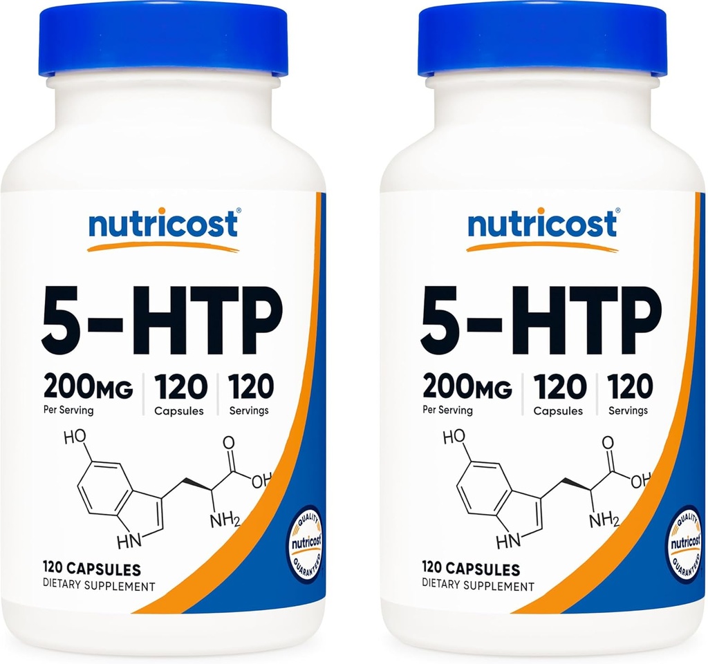 营养成本 5-HTP 200mg, 120 蔬菜卡普尔(5-Hydroxytryptophan) - 非GMO & Gluten Free(2瓶)