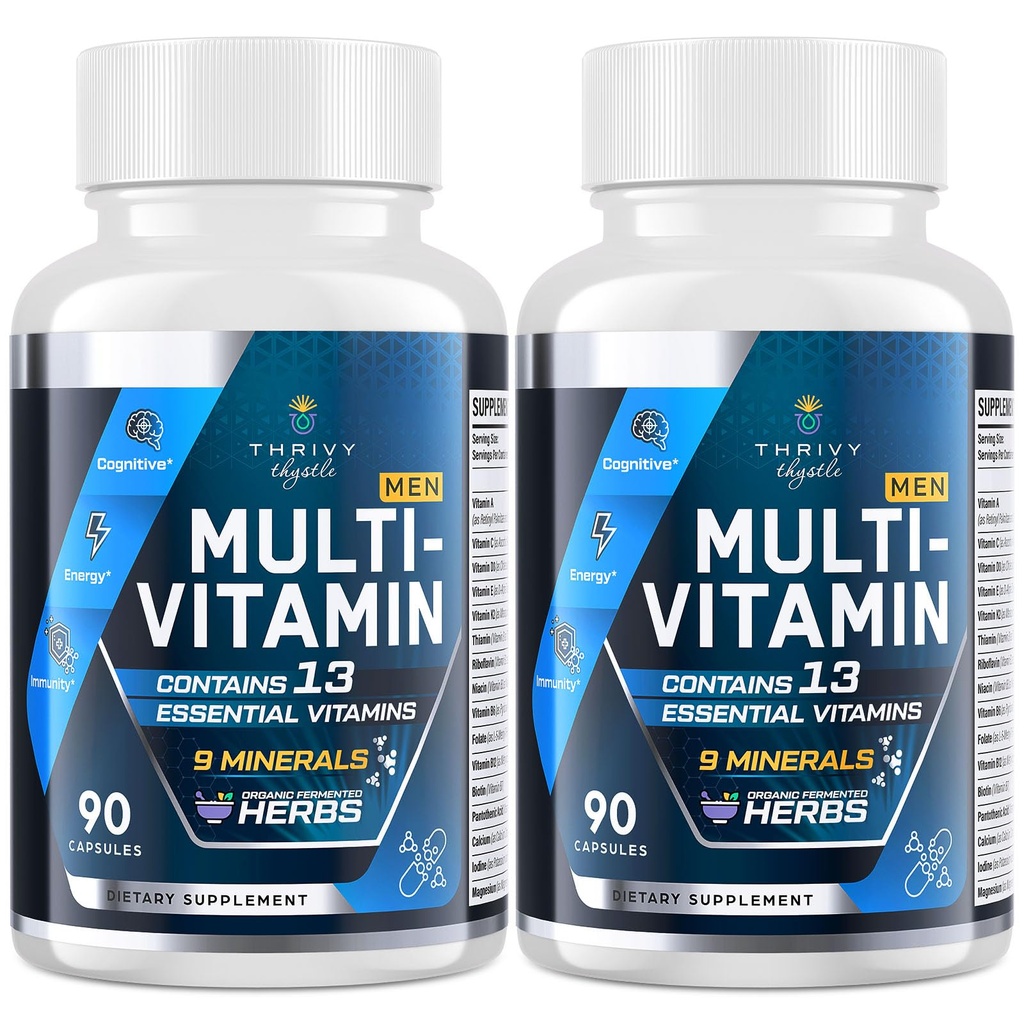 Multivitamin for Men 50+ with Methylated B12 & Folate, Omega-3 & CoQ10 – Fermented Herbal Blend, 43 Vitamins & Minerals – Supports Brain & Memory and Immune Health - 180 Capsules