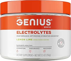 Genius Brand Genius Electrolytes - 活泼生活方式的电解粉 - 支持水分,能源,耐力,肌肉生长和复苏 - 柠檬液 - 30种服务