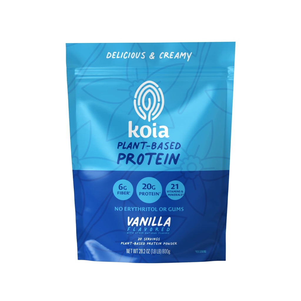 Koia Plant Based Protein Powder, Vanilla, 20g Protein, 3g Sugar, 6g Prebiotic Fiber, Pre & Post Workout, 21 Vitamins & Minerals, No Seed Oils, Dairy-Free, Gluten-Free, Non-GMO, 20 Servings, 28.2 Oz