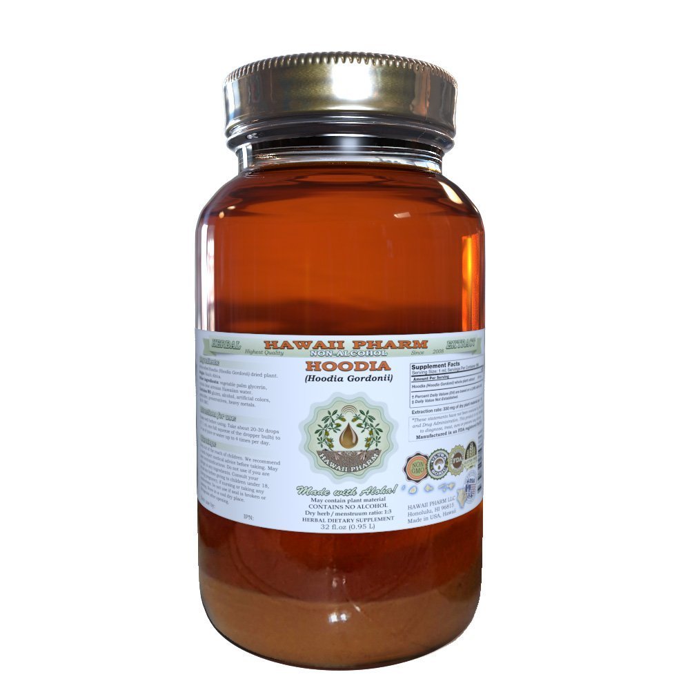 Hawaii Pharm Hoodia Alcohol-Free Liquid Extract, Hoodia (Hoodia Gordonii) Dried Plant Powder Glycerite Natural Herbal Supplement 32 oz Unfiltered