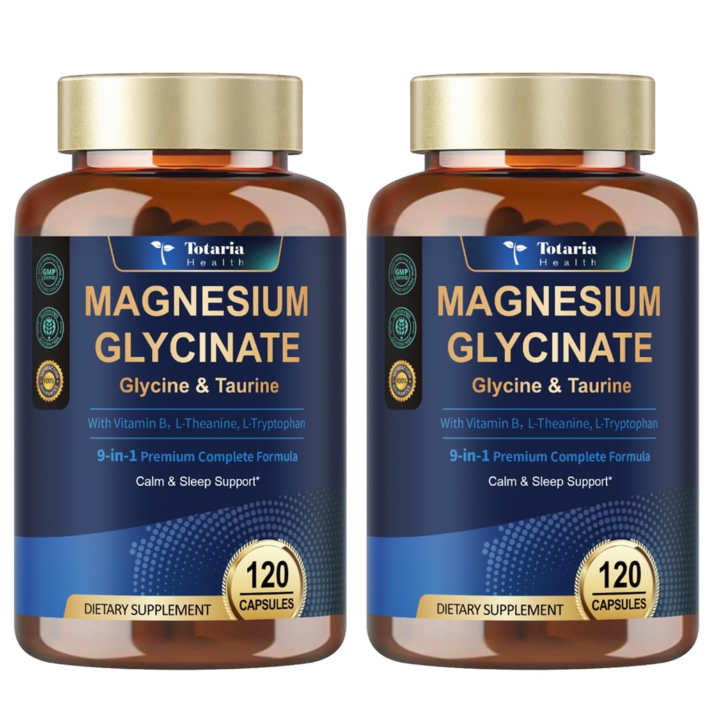 9-in-1 Magnesium Glycinate 1000mg - Support Stress Relief, Sleep, Nerves, Muscles, and Metabolism - Magnesium Vitamin B & Amino Acid Triple Complex | High Absorption Chelated Formula - 2 Pack