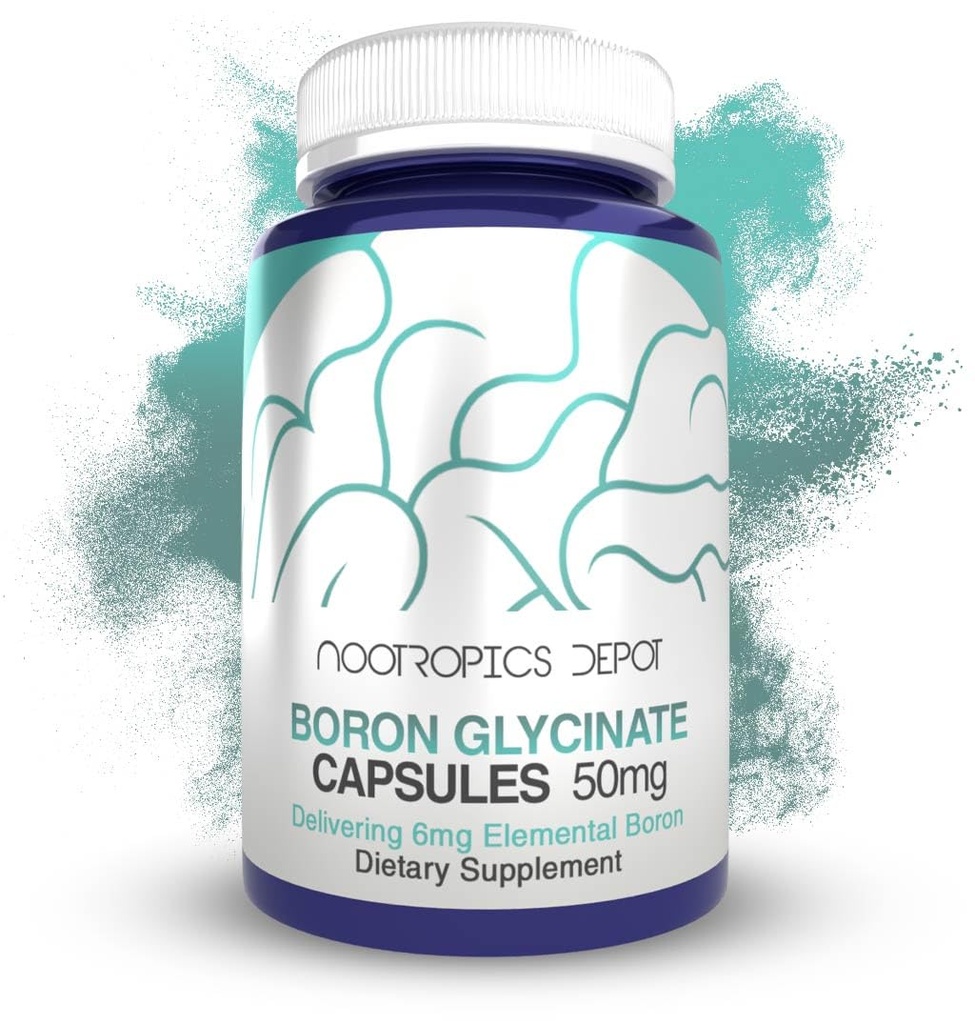 Nootropics Depot Boron Glycinate Capsules | 50mg | Delivering 6mg Elemental Boron | Testosterone, Inflammation, Immune, & Cognitive Support | 365 Count