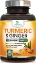 Turmeric Curcumin Supplement - 2000mg Organic Turmeric Per Serving - 95% Curcuminoids, Ginger & BioPerine Black Pepper for Best Absorption - Bottled in USA - 180 Capsules
