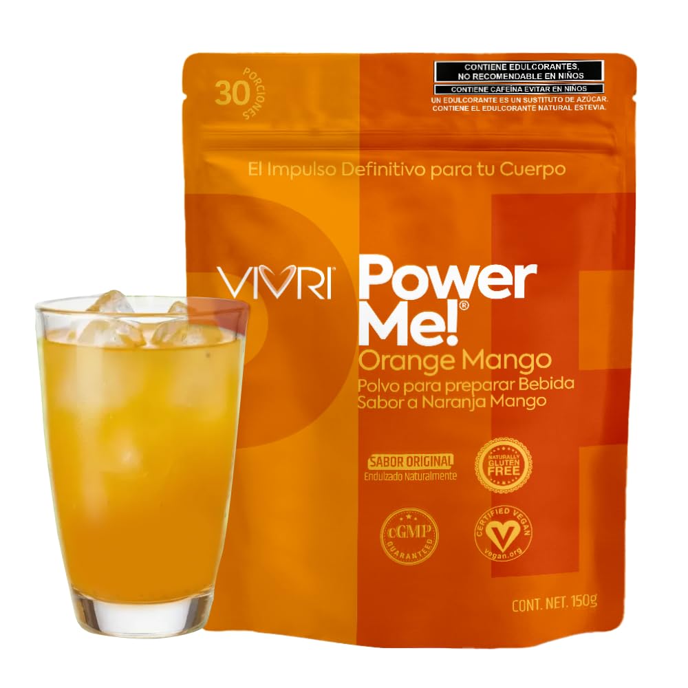 VIVRI PowerMe! Energy Boost Formula | Orange Mango Flavor | Coffee Alternative | Made with Natural Green Tea, Guarana, Yerba Mate & B Complex | 30 Servings
