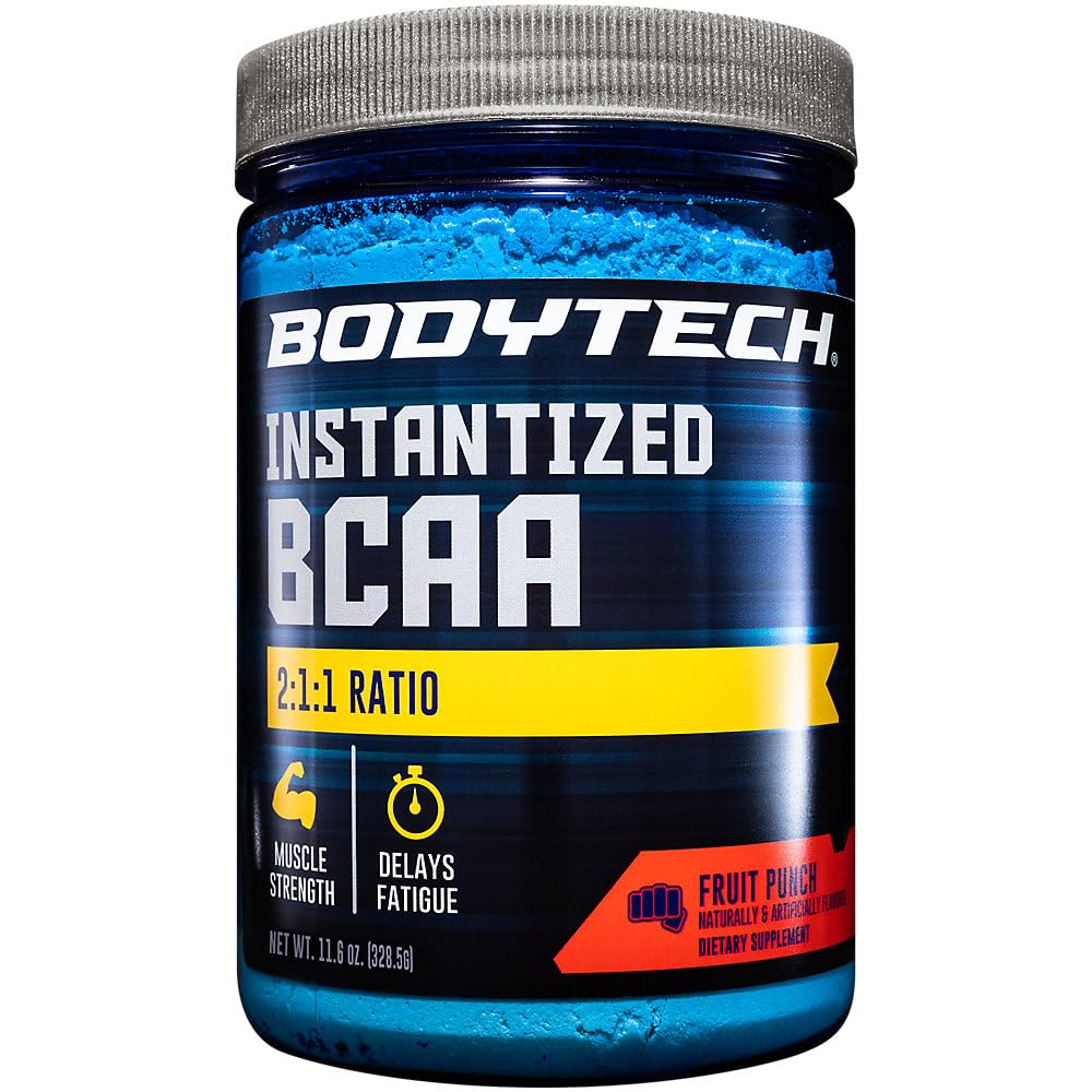 BodyTech BCAA 粉末 - 优化 2:1:1 比例 - 支持肌肉恢复,强力和耐力 - 水果扑克(11.5 oz)