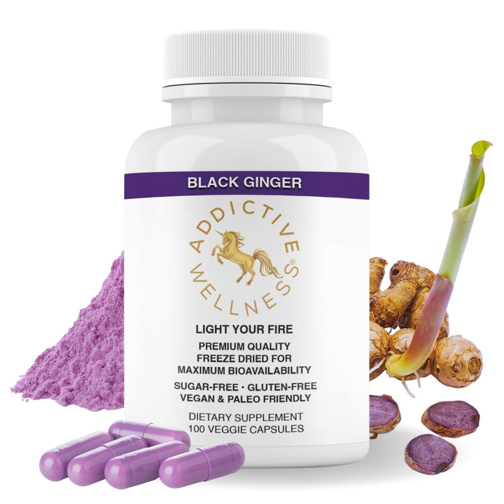 添加性健康 Black Ginger Capsules 450mg, Kaempferia Parviflora 支持能源,代谢,耐力和性能 泰语 Black Ginger for Men, Vegan & Paleo, 100 Count