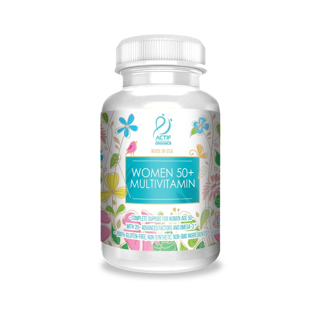 ACTIF Organic Multivitamin for Women Age 50+ with 20+ Advanced Factors and Omega-3, Non-GMO, Made in USA, 90 Count