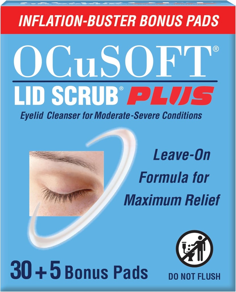 OCUSOFT 立德Scrub PLUS 软件 35 - 使用前用叶片擦拭眼罩,以中度至重度状态 -- -- 使用摩擦眼罩擦拭器进行最大程度的补救 -- -- 35次