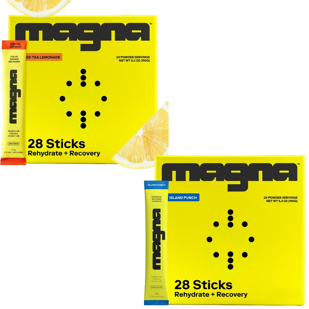 MAGNA Electrolytes Powder Drink Mix Bundle – Tea Lemonade & Island Punch Flavors, 56 Servings | Hydration, Energy & Focus Support with Sodium, Potassium, Vitamin D, B6 & B12