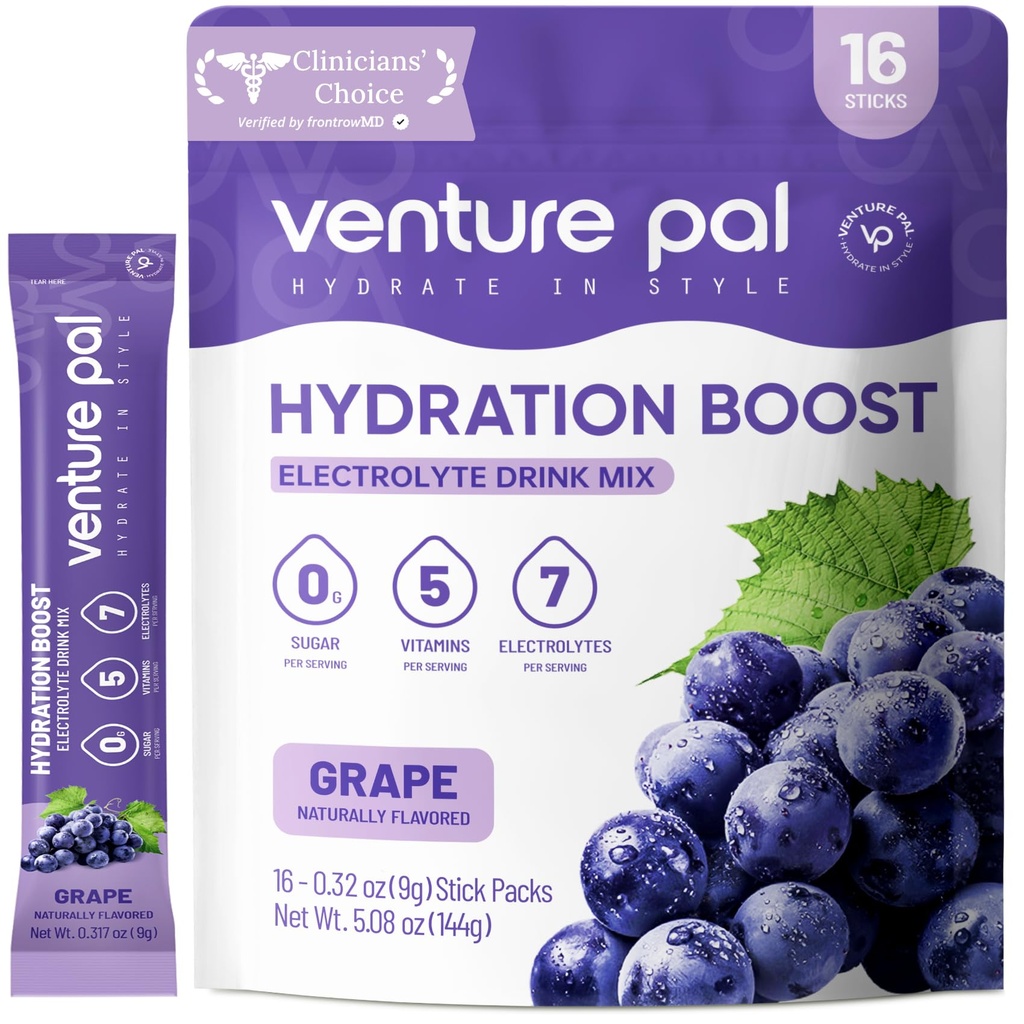 Venture Pal Free Electrolyte Power Packets - 液态日报IV 快速水分和党回收的饮料混合 → 5 Vitamins & 7 Electrolytes → Keto Friendly → Kent-GMO → 认证 Vegan → 16棒