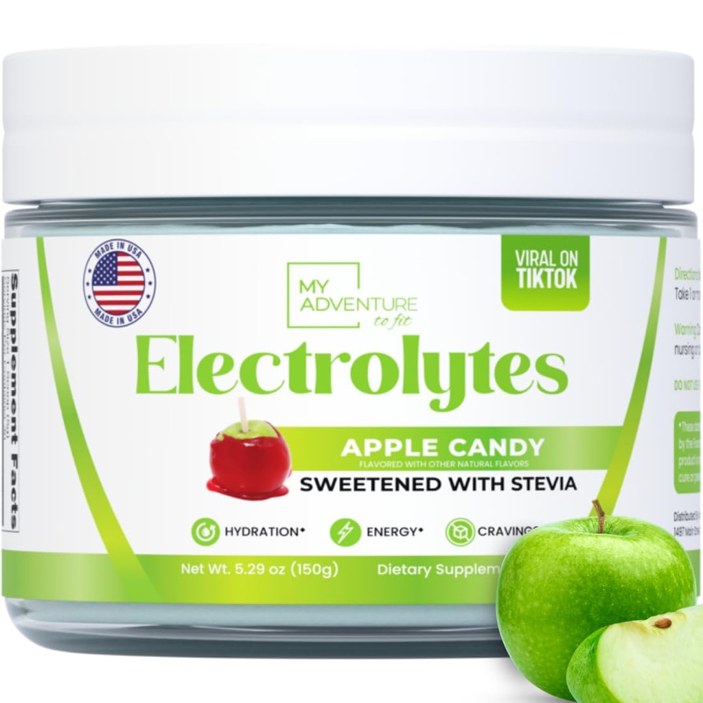 零糖 - 苹果糖 Electrolytes Powder - 刷新水分 - 配有所有天然成份的咖啡因自由能源 - Vegan, Keto, 和 Paleo - 配有30种配有配有的无糖 Electrolytes Drinch Mix