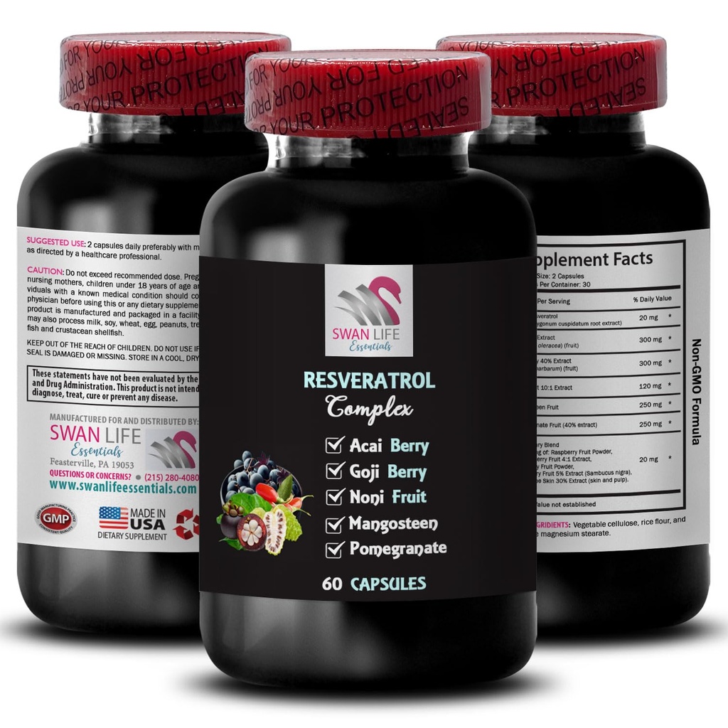 Goji Berry Support - RESVERATROL COMLEX - Hydration Balance, Daily Antioxidants, Nutritional Support, Flavorful Energy, Acai Berry Balance, Berry Fusion, Powerful Antioxidants 1 Bottle 60 Capsules