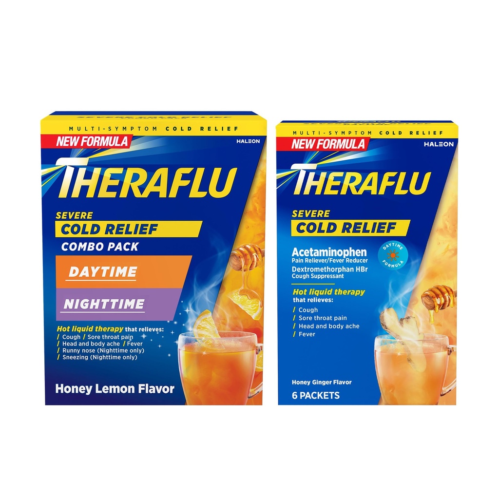 Theraflu 重度冷降热液粉 香波:12厘米日间/夜间蜜柠檬火焰+6厘米日间蜜姜火焰